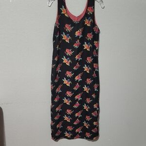 Impressions Dress size s floral Black floral gingham reversable Sleeveless maxi